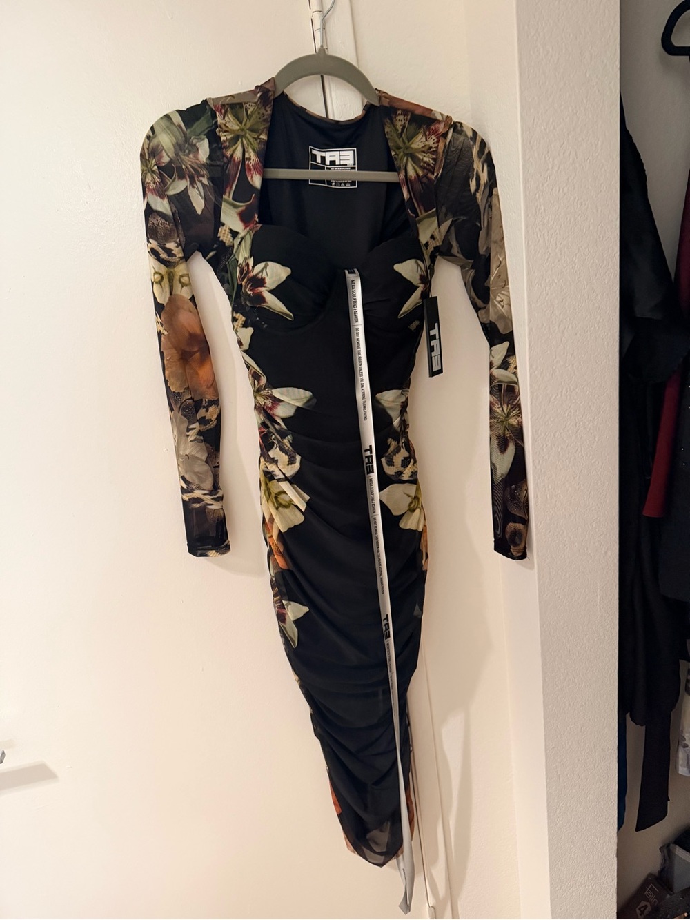 TA3 Floral Mesh Long Sleeve Bodycon Dress - size small - NWT